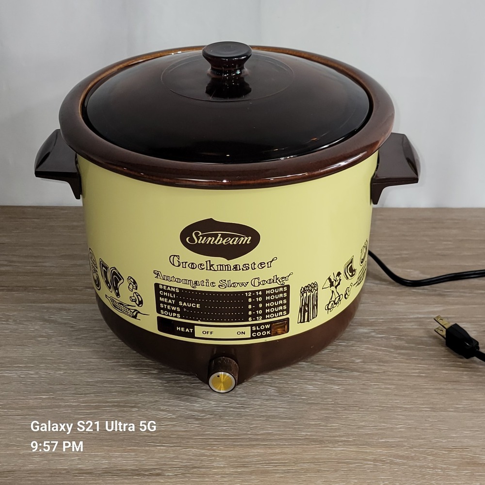 Vg Sunbeam Crockmaster 5 Quart Crock Pot Slow Cooker Amber Glass Lid Read